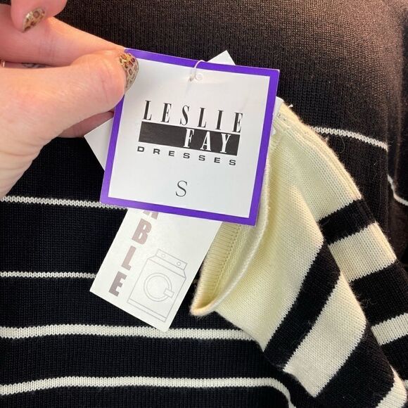 NWT Leslie Fay Womens Black and White Sweater with Attached Tie Scarf Size S - Picture 8 of 8